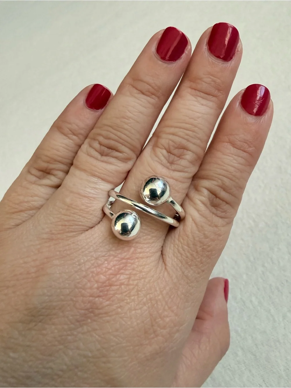 Sterling Silver Double Ball Open Ring - Silver